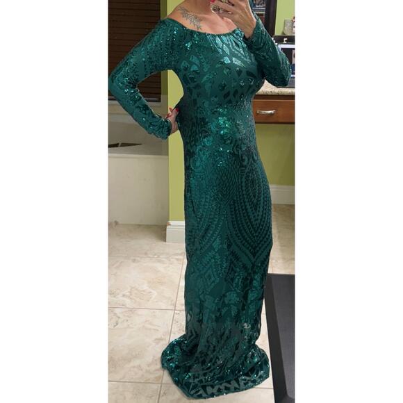 Miss ord Amazon Boutique XL emerald green sequence dress mermaid formal gala - Picture 10 of 11